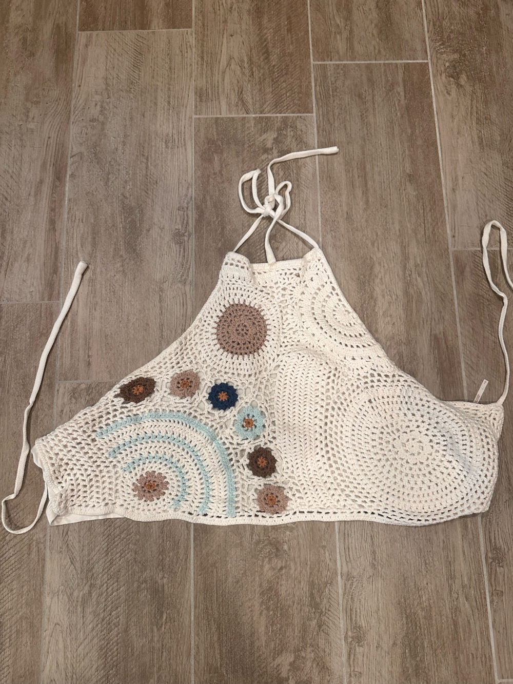 Free People White Crochet Maxi Dress with Blue and Brown Floral Motifs - Picture 8 of 8